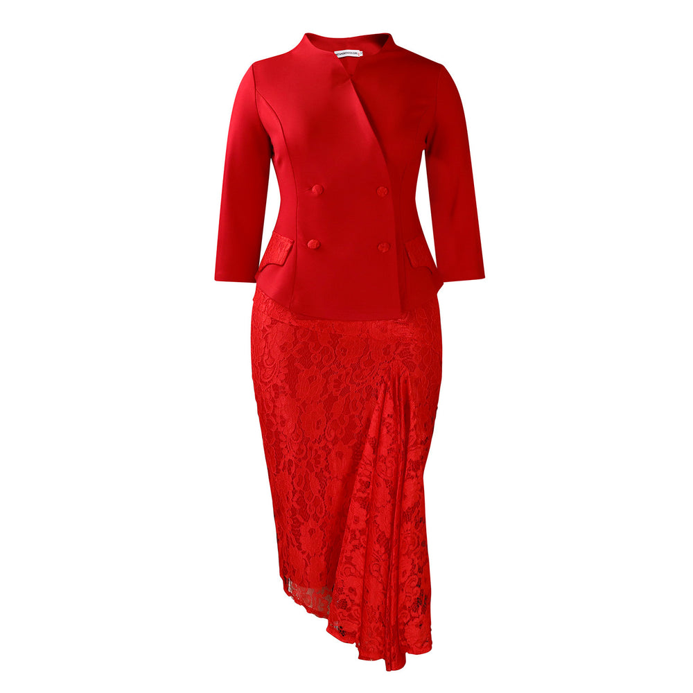D559export women's clothing spring elegance olfashionlong sleevestopslace hip skirttwo-piece setafricansuit