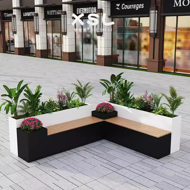 Outdoor stainless steel landscape flower box flower pool seat stool integrated square commercial street wrought iron planting box rest stool