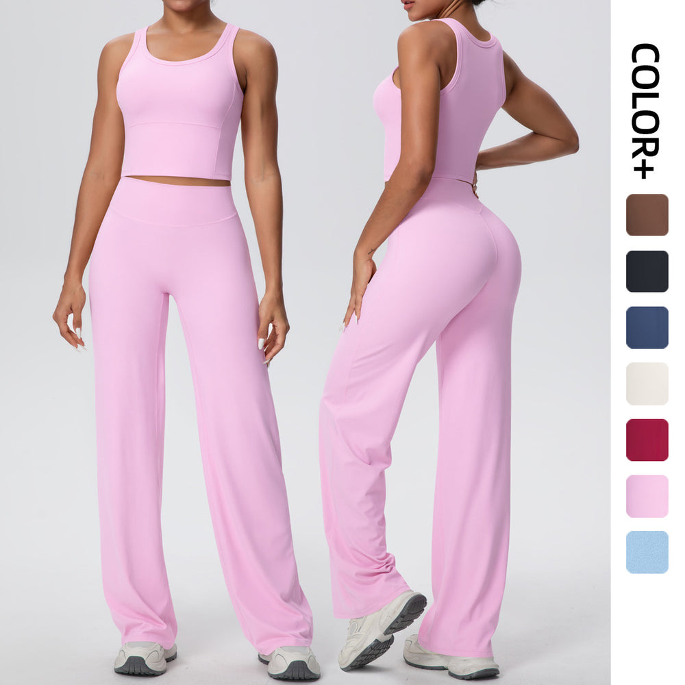 Naked feeling sports beautiful back yoga suit suit high waist silm hip straight-leg pants outdoor running quick-drying fitness suit