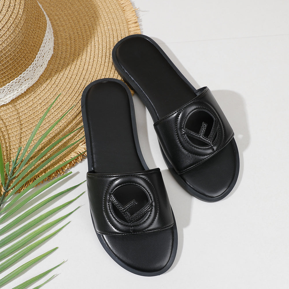 2026 women's summer fashion versatile sandals - ladies' outdoor slippers with hot-pressed electric embroidery and flat letter design
