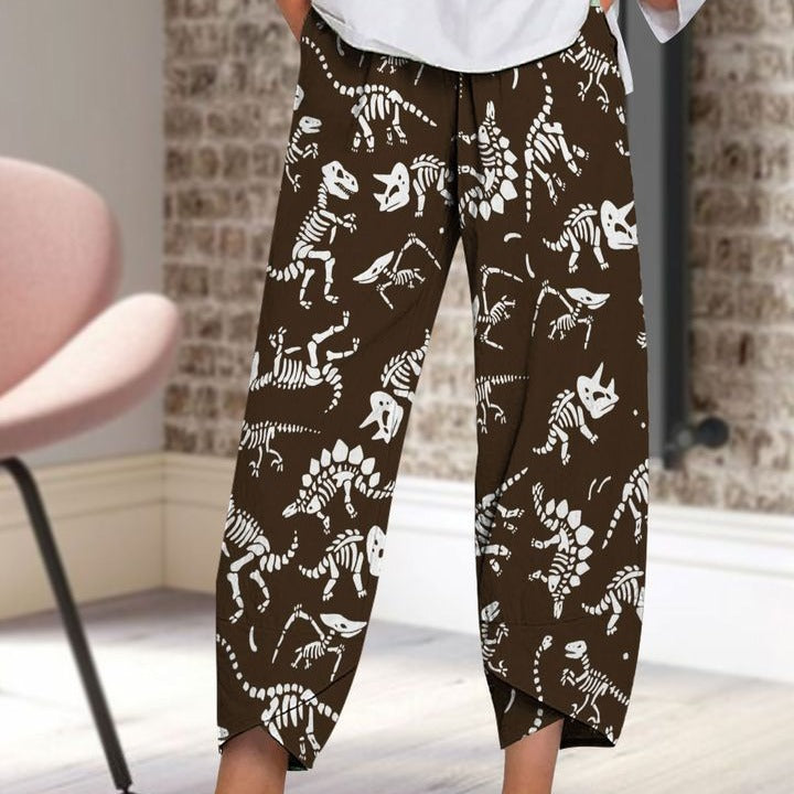 new  wide-leg pants: relaxed fit, cotton linen blend, printed, pocketed, elastic waist, cropped length - women's - in stock