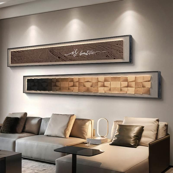 Wabi-sabi wind long living room sofa background wall decorative painting high-end creative combination hanging painting high-end bedroom mural