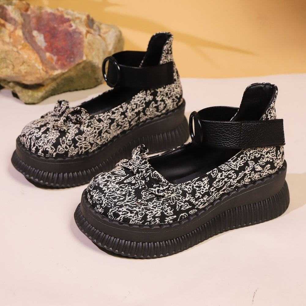 autumn new arrival: retro bowknot platform mary janes - women's chunky sole height increasing loafers wholesale