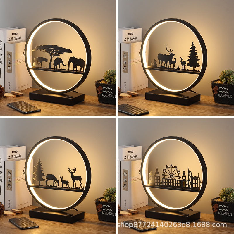 Minimalist modern nordic table lamp - bedside night light with round reindeer design, touch & remote control, usb charging port