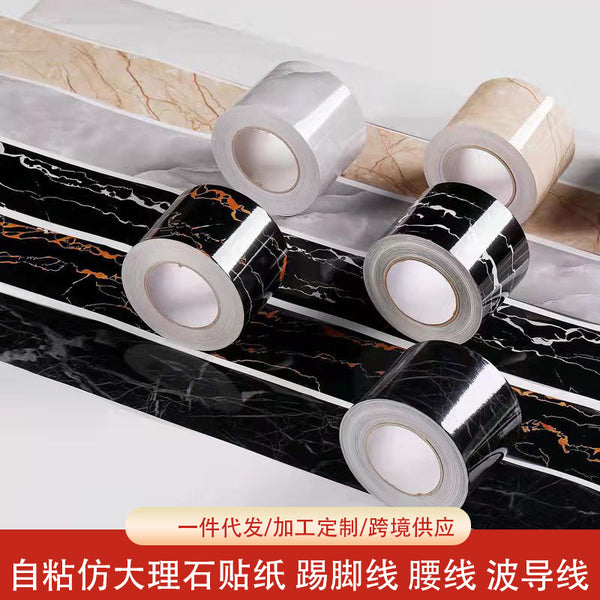 Manufacturer wholesale  10 meters self-adhesive imitation marble waist line skirting line window sill ground waveguide line decorative sticker