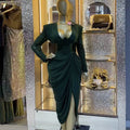 European and american cross-border women's fashion:  spring new arrivals - sexy and elegant v-neck slimming pleated midi dress