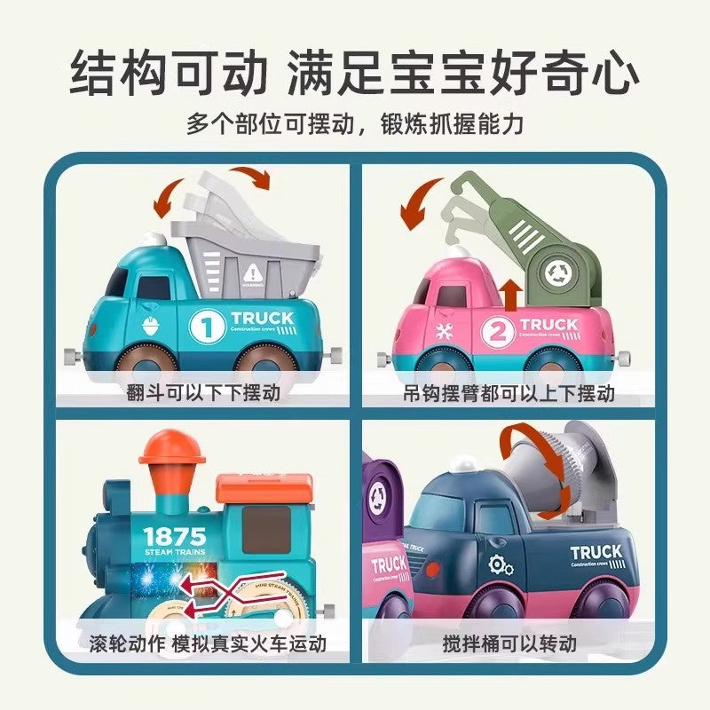 kids macaron electric rail car magnetic train engineering vehicle artificial locomotive boy toy