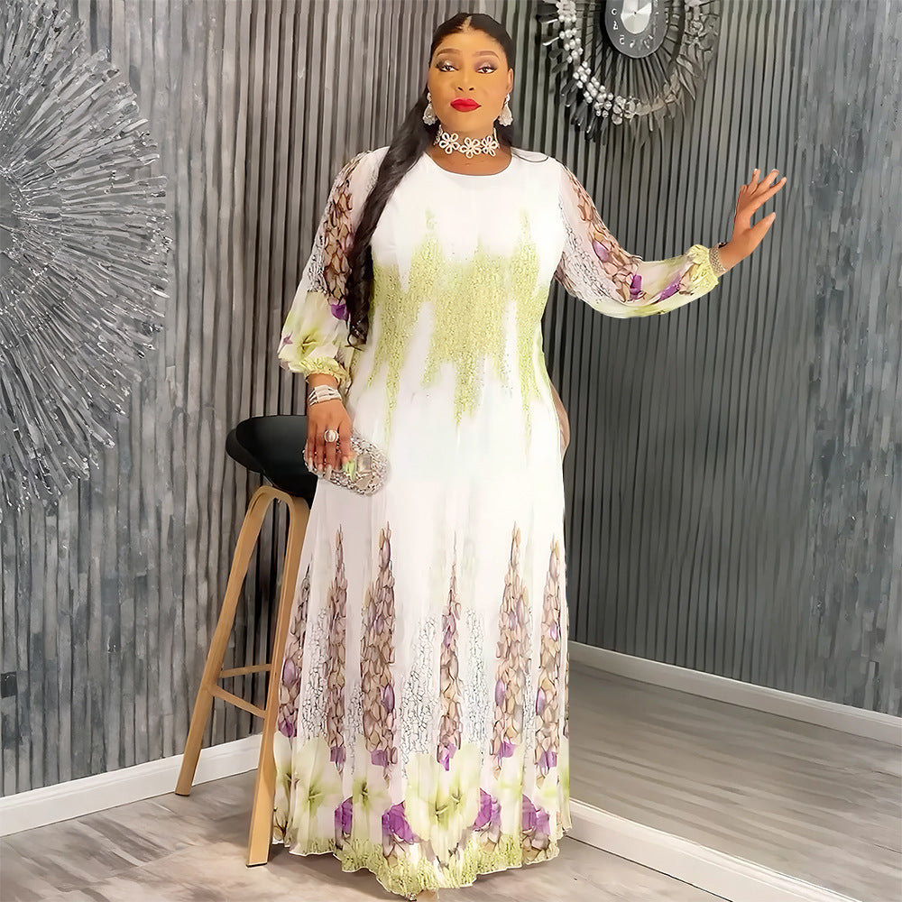printed chiffon maxi dress  dress plus size women's fashion european and american style