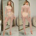 C6958 cross-border   independent station hot diamond fashion sexy see-through jumpsuit pants two-piece set