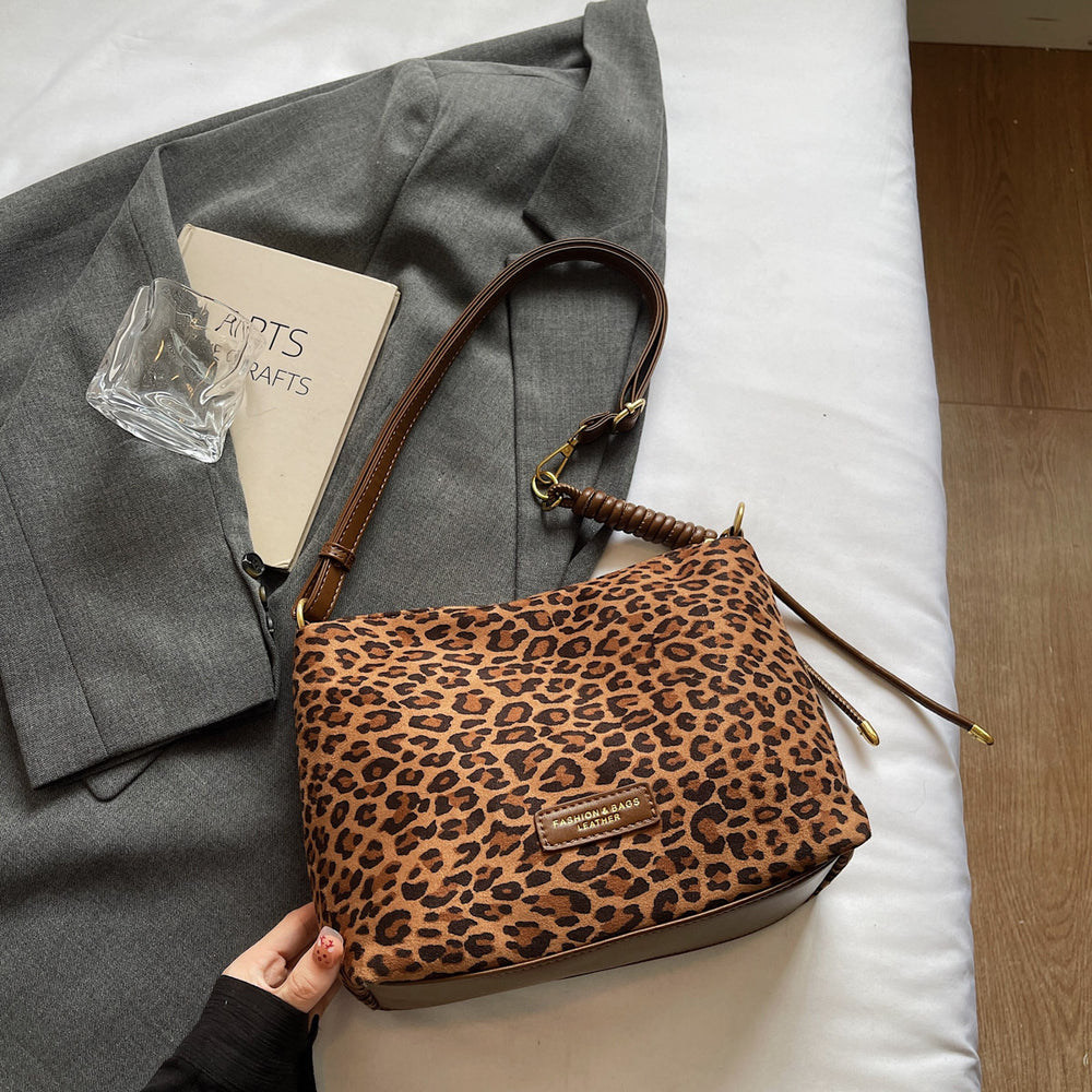 2025 new design leopard print shoulder & crossbody bag - large capacity tote bag - vintage effortless style fashion handbag