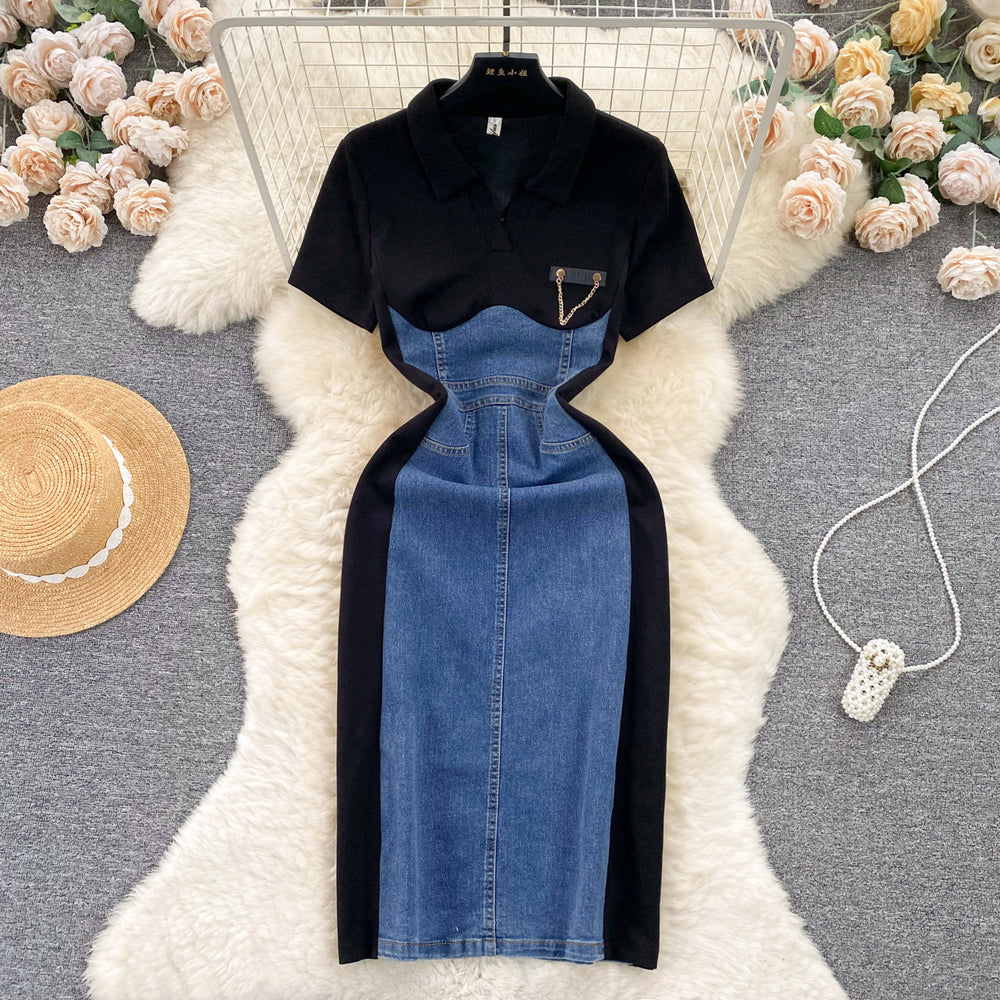 Salt style outfit, light and mature style elegantdress, women's casualfashion, longsilmfake two-piece patchwork long skirt