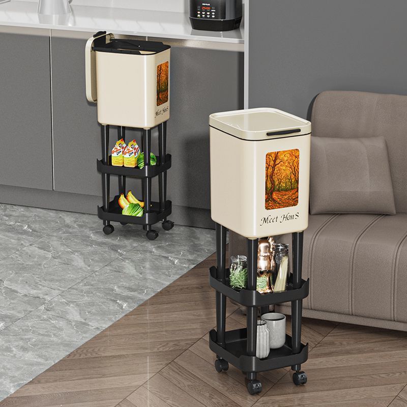 No-bending, high-style new tall kitchen trash can, household large-capacity wheeled and movable sanitary bin
