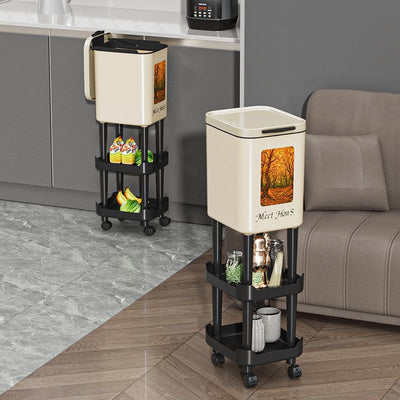 No-bending, high-style new tall kitchen trash can, household large-capacity wheeled and movable sanitary bin