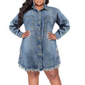new arrival: plus-size women's denim jacket with tassels and distressed details - long sleeve, perfect for cross-border e-commerce (us & europe). direct from  source factory