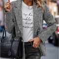 Women's solid color double-breasted blazer - european & american style, casual women's new top,  houndstooth jacket