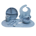 hot-selling children's food supplement silicone dinner plate, bowl, fork, spoon, bib, eight-piece tableware set, anti-fall dinner plate, suction cup