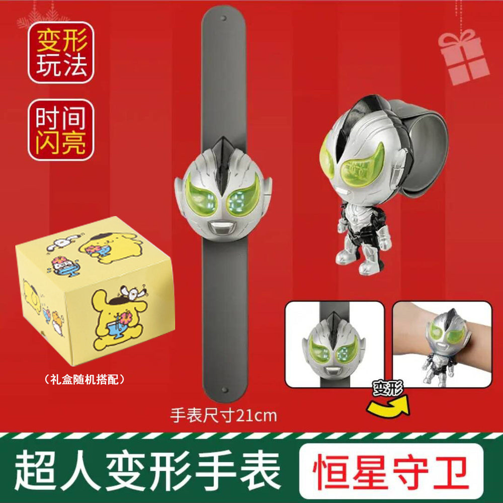 Superhero kids transforming watch toy - light-up baby boy transformer electronic cartoon snap-on watch toy