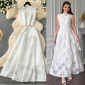 French lace cutout sleeveless two-piece set for women -  summer elegant high-end vest and midi skirt outfit
