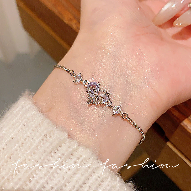 Super fairy micro-embedded zircon bows bracelet for women classy sense of accessible luxury crystal bracelet best selling exquisite pull-out hand jewelry