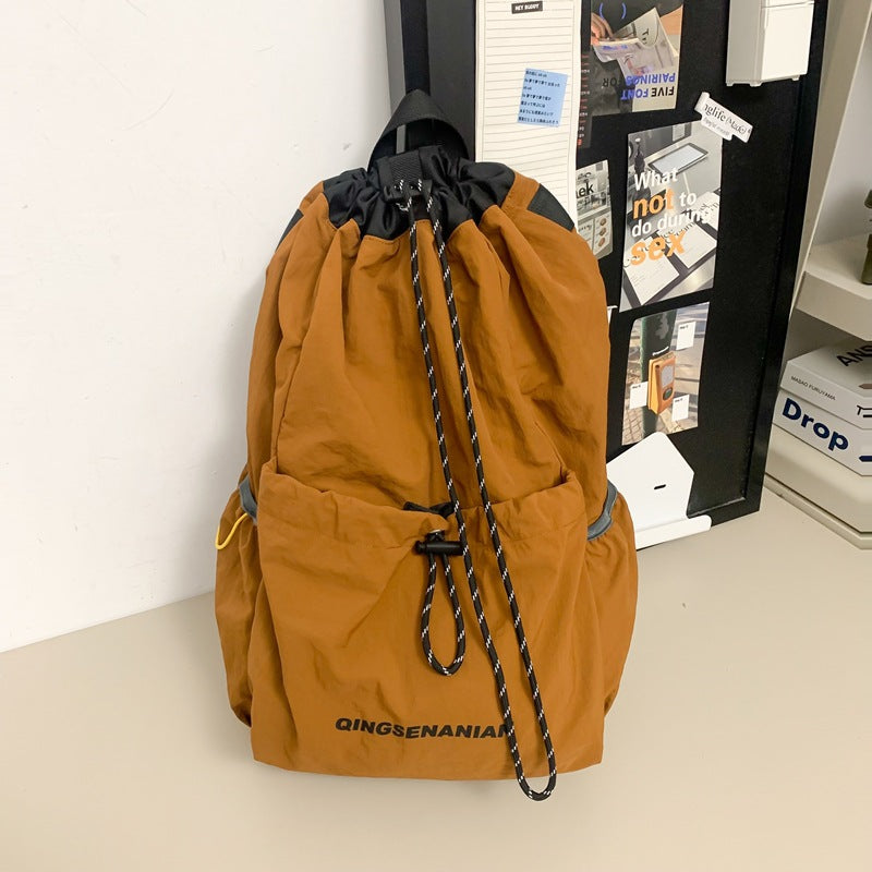 New Korean version drawstring retro backpack, lightweight and trendy junior high school student schoolbag, sports outdoor travel backpack