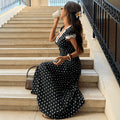 cross-border fashionexportfrenchretro polka dot printingv necklacepatchwork longdress
