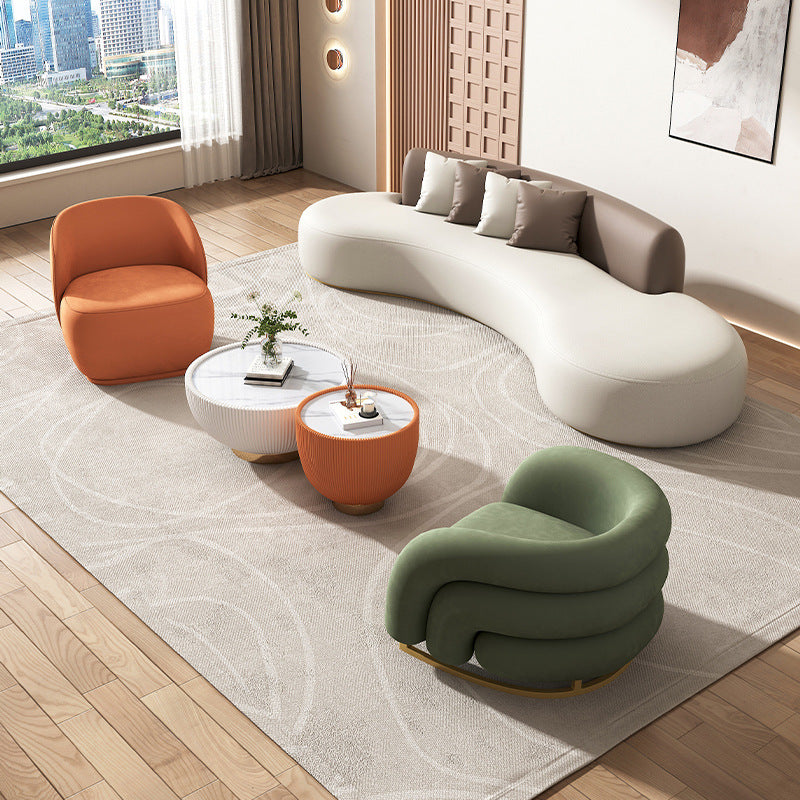Beauty salon seating area sofa and coffee table set - unique curved design, hotel lobby leisure chair, homestay sofa