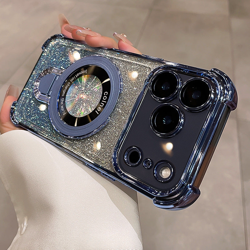 Four-corner airbag anti-fall suitable for apple 17 mobile phone case iphone 16 excellent shield magnetic holder glitter protective cover 15