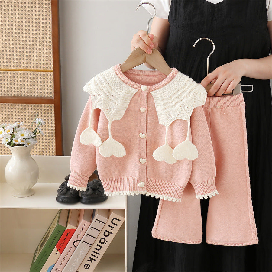 Girls' knit sweater set - new autumn/winter  collection: handmade heart detail, perfect for little girls