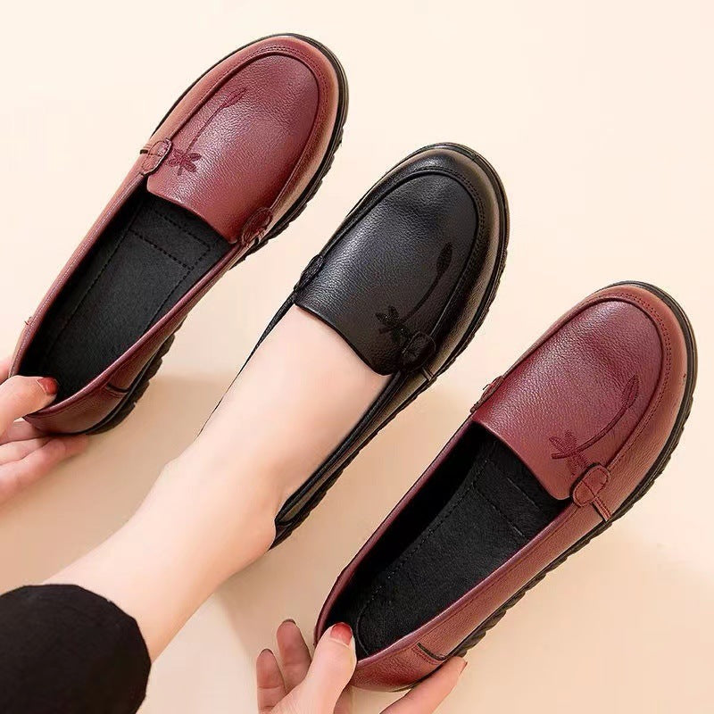 Soft leather soft bottom ladieswear shoes flatsabrasion resistantwaterproofbows work shoes wechat group purchase live broadcast one piece dropshipping