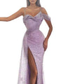2025 new cross-border european and american style amazon dresses: spaghetti strap maxi dresses with slits, sequins, and asymmetrical hem evening gowns