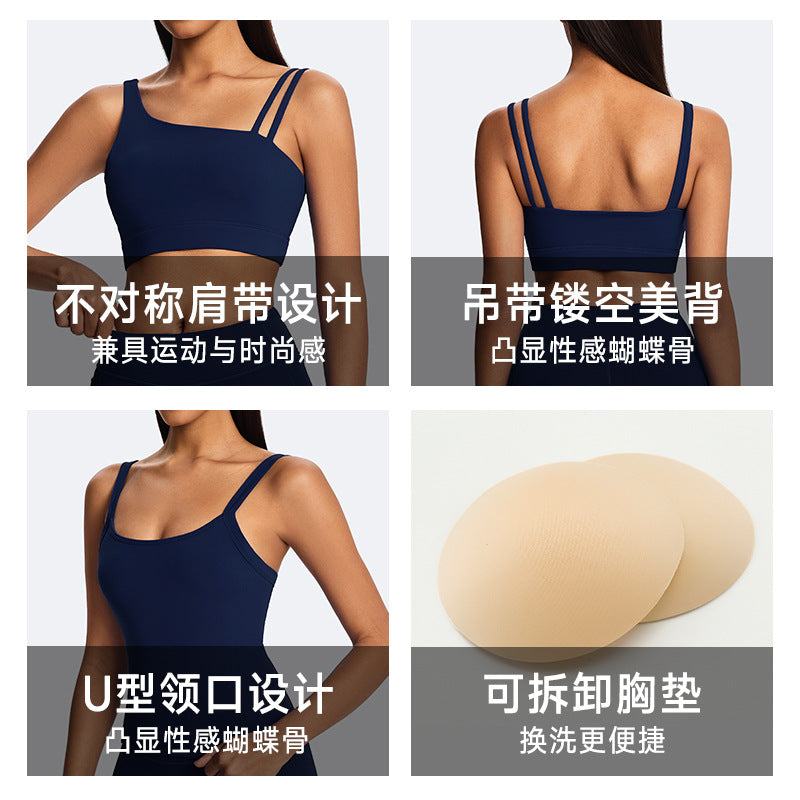 European and american new eco-friendly fabric racerback sports bra women's yoga top high-impact shockproof running yoga vest