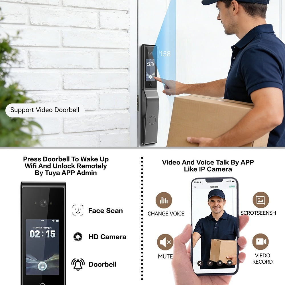 exclusive ai multi-language dual-screen smart door lock tuya app face recognition high-definition doorbell villa security