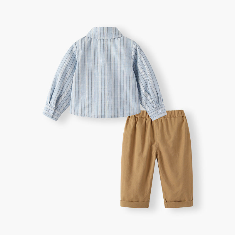 Boys' striped long-sleeve shirt and pants set - autumn  new arrival - british style two-piece outfit