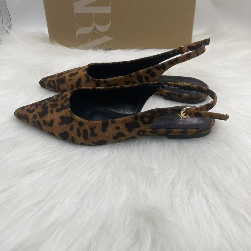 Za2025winternew arrivalclassyflats leopard print pointed toe elegant toe flats fashioneasiest for matchflats high quality