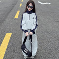 Girls' casual patchwork sweatshirt set -  spring/autumn new style, stylish two-piece activewear outfit for mid-to-large children