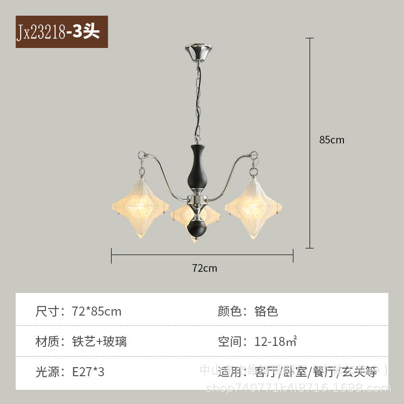 Diamond pleated glass table lamp wall lamp chandelier silver chrome metal retro cream style bedroom bedside bay window soft light