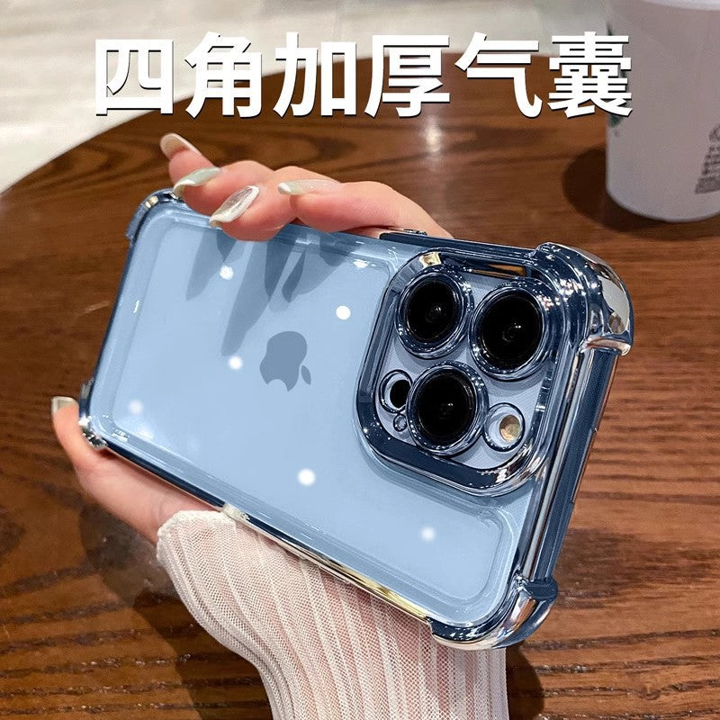 Suitable for apple 16 mobile phone case, all-inclusive lens film, iphone17 four-corner anti-fall electroplated airbag soft shell protective cover