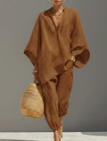 spring cross-border women's casual relaxed fit solid color shirt set