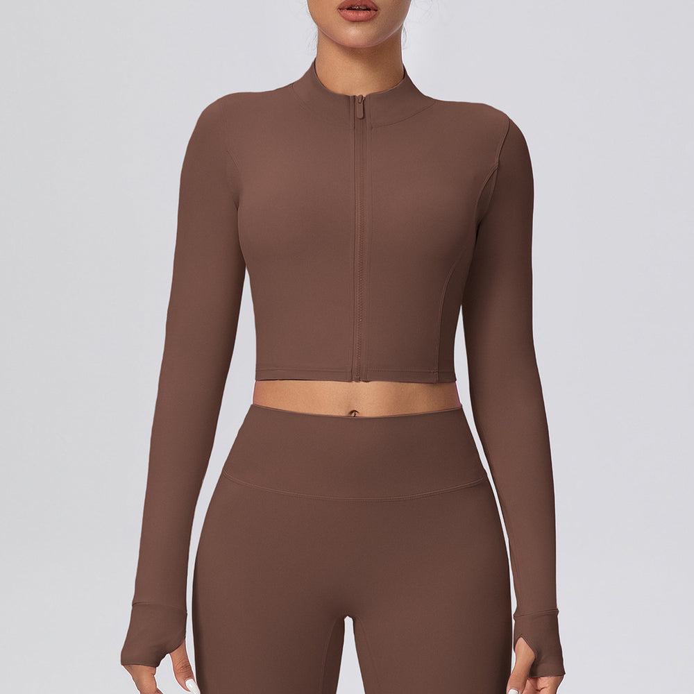 Short zippered outdoor running sports yoga outwearslimming look fitness long sleevesoutwear cloud-like quick-drying yoga clothes for women