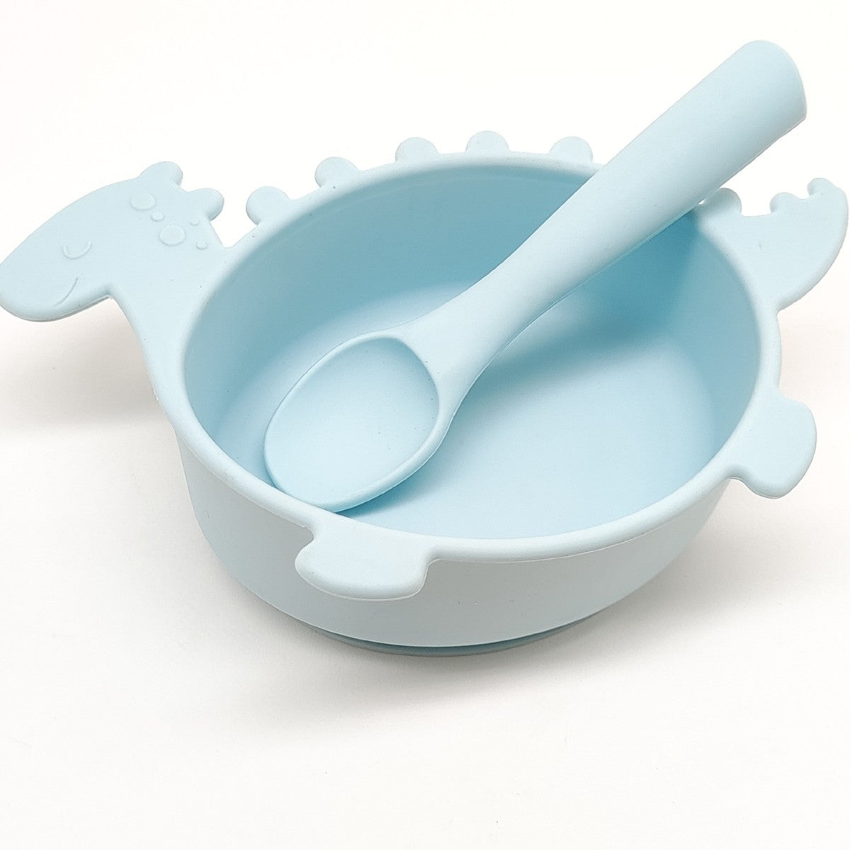 Cross-border hot-selling silicone dinosaur bowls and spoons, Mengqu non-slip tableware two-piece set, baby complementary food silicone bowls and spoons wholesale