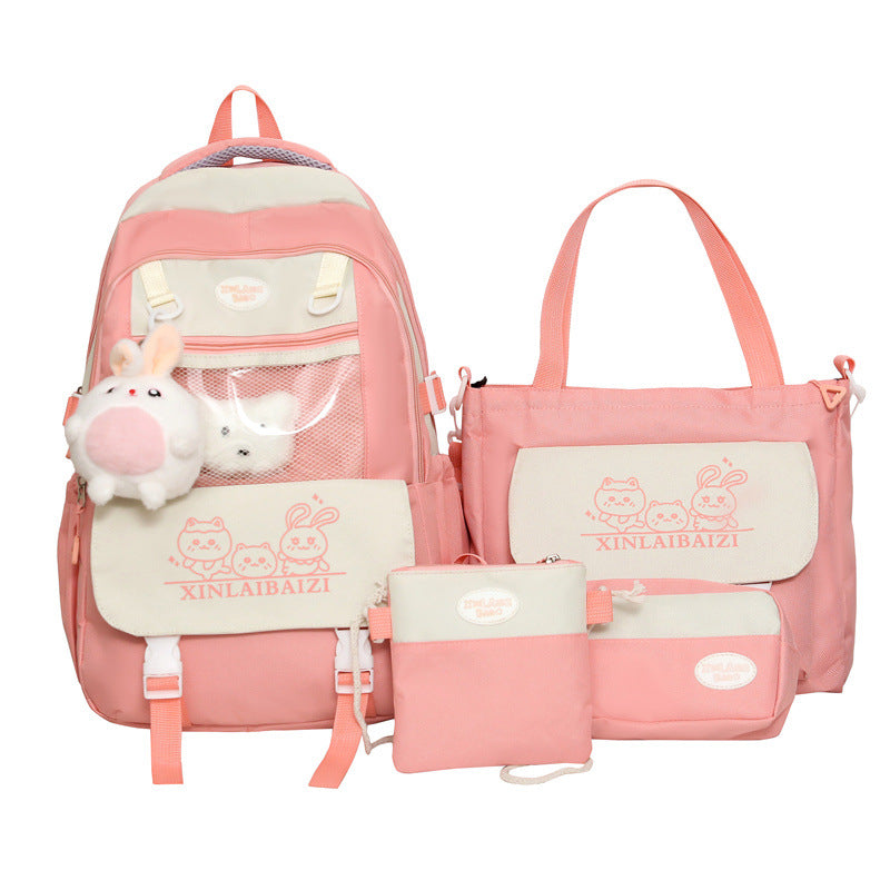 New schoolbag girls primary and secondary school students cute high-value backpack lightweight versatile large-capacity Oxford cloth backpack