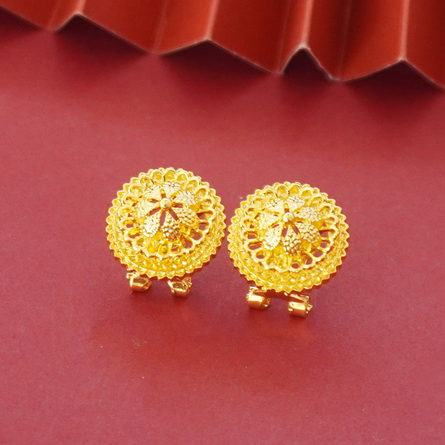 Wholesale cross-border middle eastern floral design gold-plated necklace, pendant, earrings, and ring three-piece jewelry set