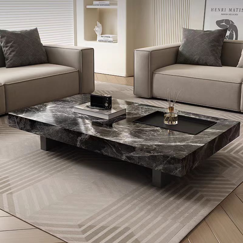 Italian minimalist light luxury high-end rock slab square suspended venetian brown marble living room coffee table