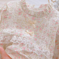 Girls' floral print babydoll top - new korean style, sweet french lace long sleeve cotton top, suitable for all seasons