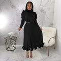 Q102 independent station cross-border women's winter puff sleeve topsruffles pleated skirt two-piece setfashionsuit