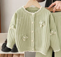 Girls' knit sweater jacket & pants set - new  collection with handmade floral accents