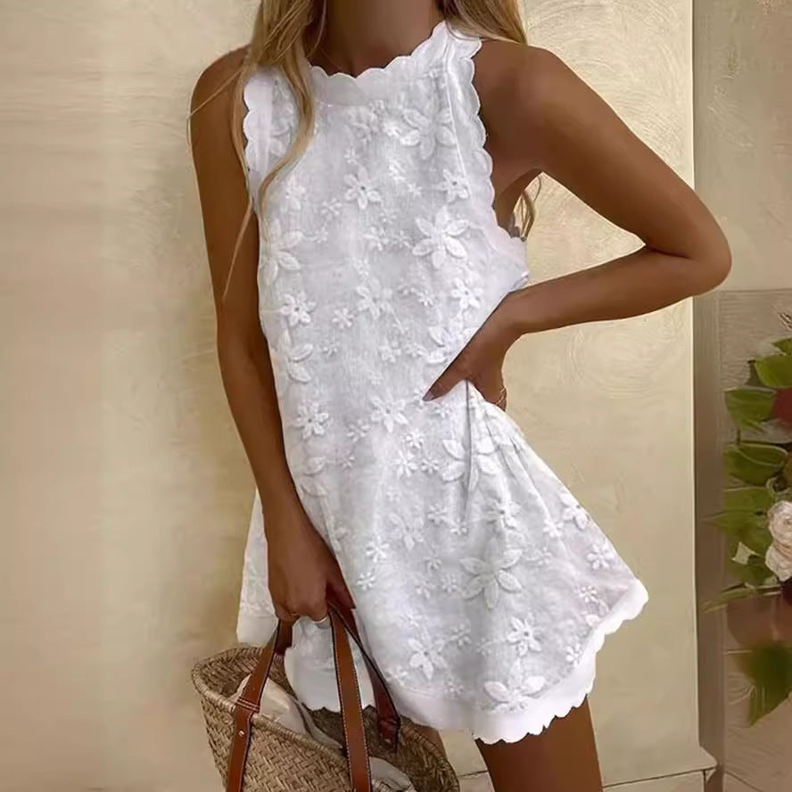 cross-border fashion: european & american style, new casual loose-fit lace sleeveless tank dress for  & export