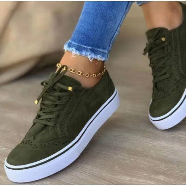 Independent station new casual shoes women's 2021  large size comfortable European and American flat bottom round head lace-up single shoes women's hair