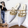 Studded sandals with a french flair – women's summer flat sandals, korean-style patent leather pointed-toe mules with rivet detailing
