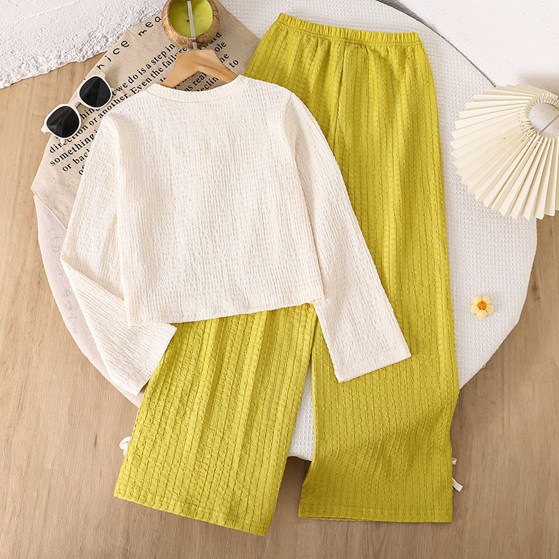 Girls' outfit: cross-border children's wear,  autumn new collection, 3d floral long-sleeve top and bow-tie pants two-piece set